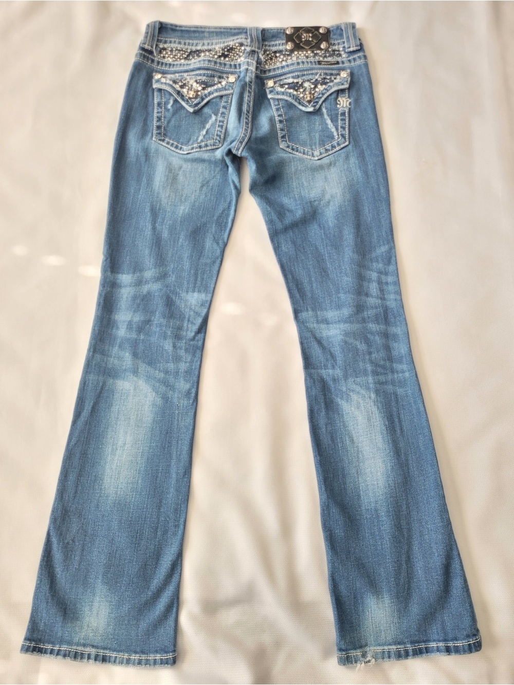 Miss Me Distressed Boot Cut Jeans - Blue Wash JE5002818L size 30 - Picture 2 of 13